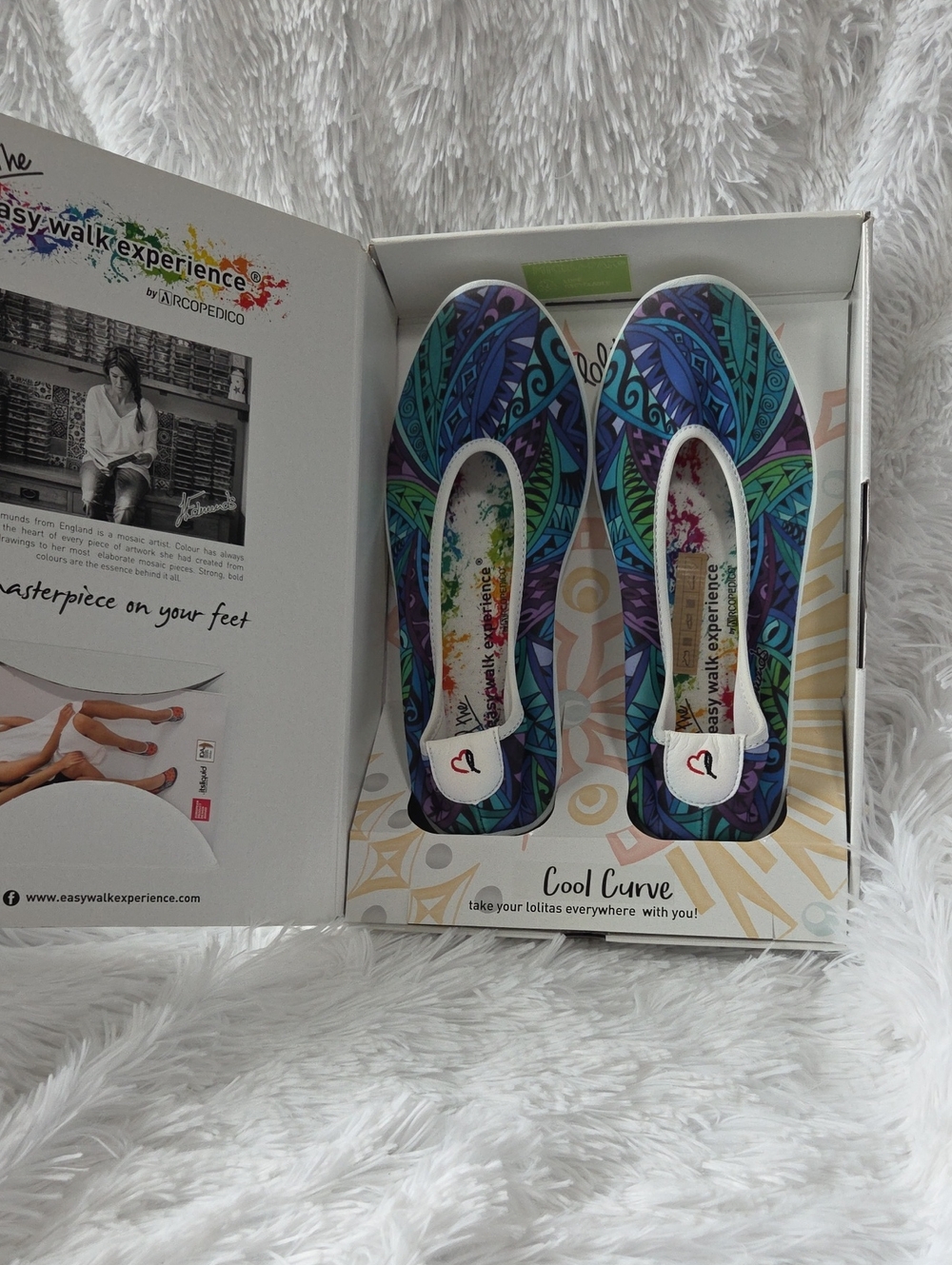 Arcopedico Teal Purple Blue Patterned Cool Curve Slip-On Flats